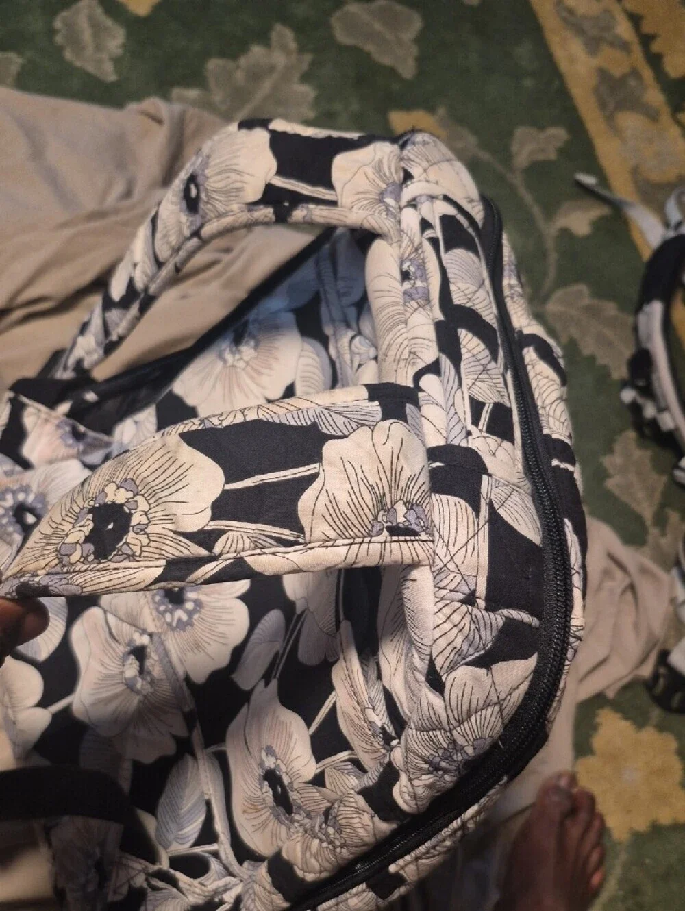 Vera Bradley Black and Cream Quilted Floral Backpack